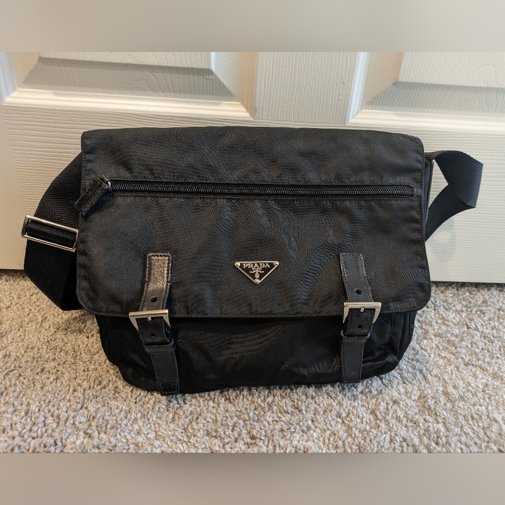 PRADA Nylon Saffiano Messenger Bag Black